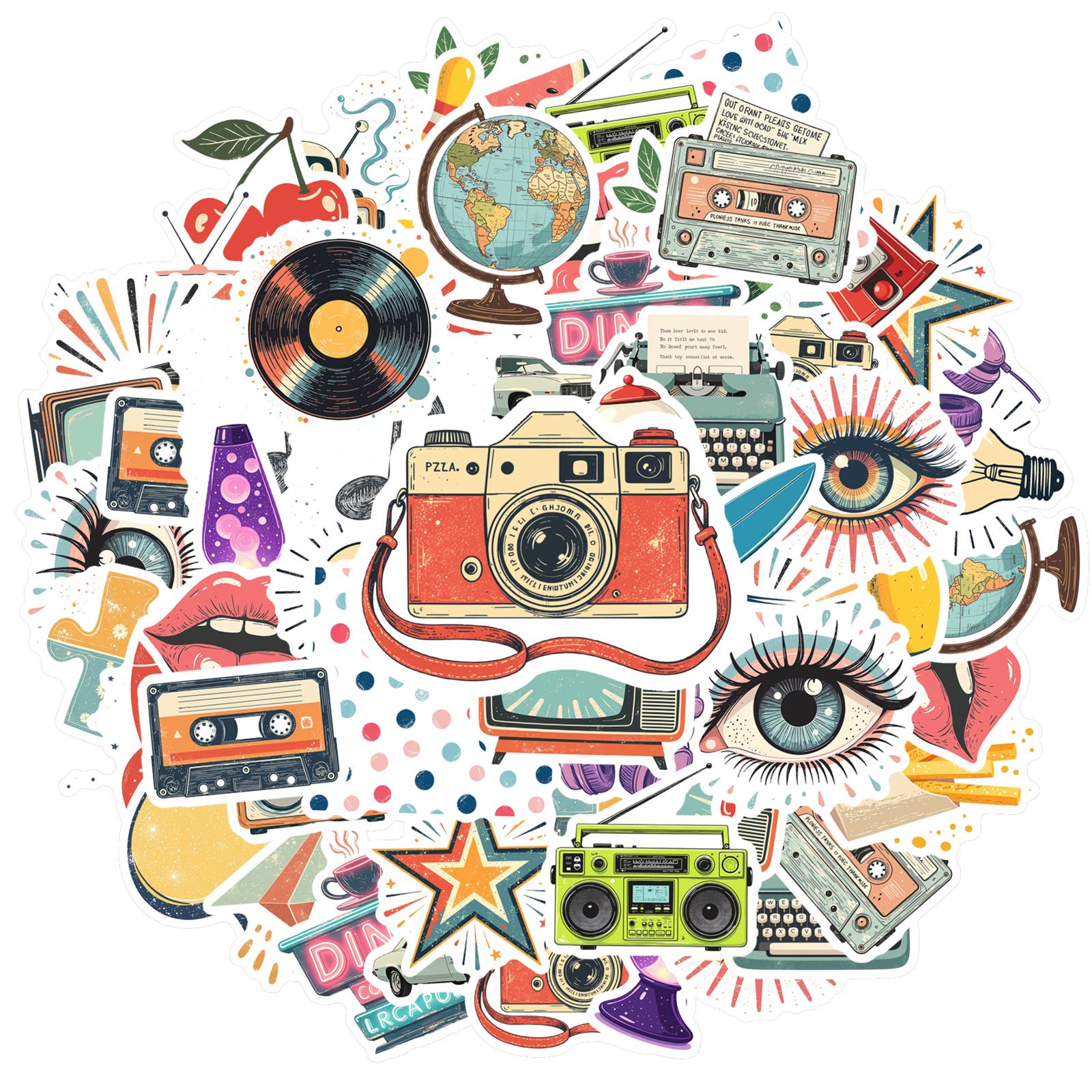 

35pcs-100pcs Playful Retro Decals Retro Food Stationery Stickers Funny Stickers For Laptop Phone Car Sticker