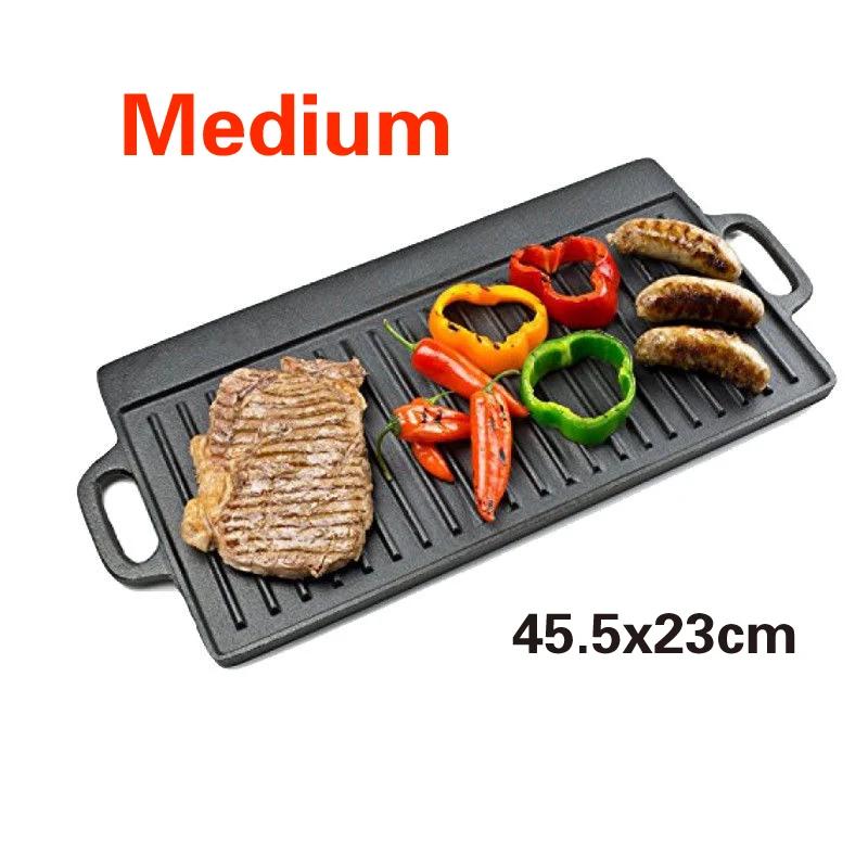 Barbecue Tray Cast Iron Baking Tray Outdoor Rectangular Barbecue Pan Steak Barbecue Plate Double Sided Baking Tray Iron Plate