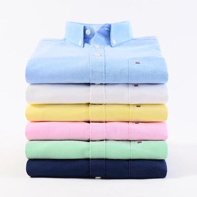 Camicie casual da uomo d'affari Oxford a maniche lunghe, vestibilità regolare, tinta unita, facili da pulire, con tasca sul petto