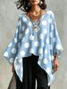 Women Polka Dot Print V Neck Patchwork Loose Casual Blouse Top
