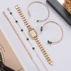 Golden Square Roman Dial Women's Quartz Watch Multi-Piece Set Green Ornaments Butterfly Jewelry Set Light Luxury Gift