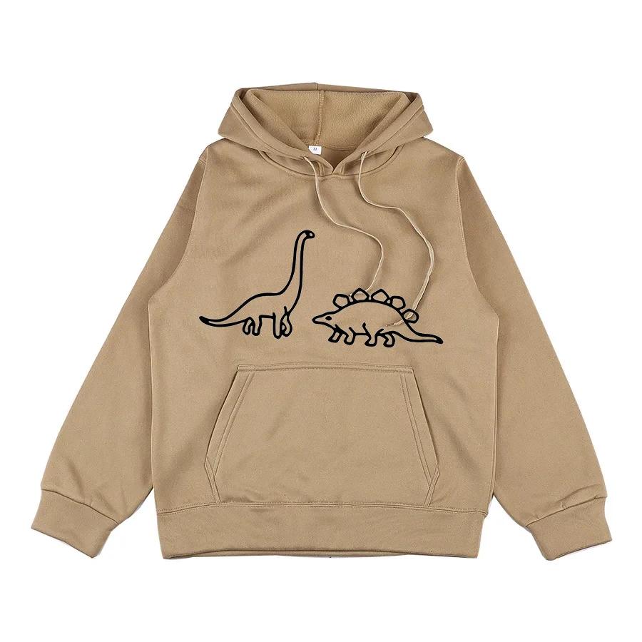 2025 Autumn/Winter New Manga Women's Dinosaur Printed Fashion Casual Hoodie Outdoor Sports Simple Loose Comfortable Coat