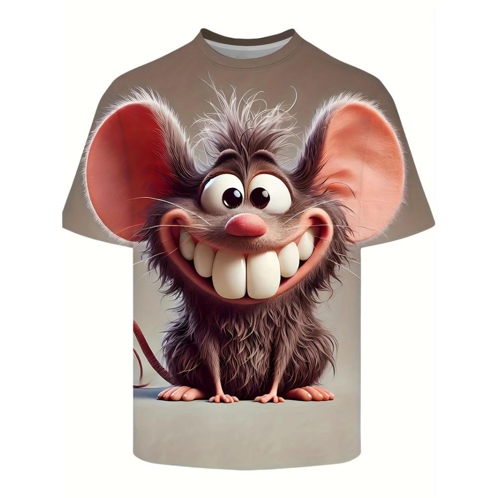 Summer Men's T-shirt Cartoon Animal Print Casual Short Sleeve Y2k T Shirt Women Outdoor Plus Size Streetwear Clothing