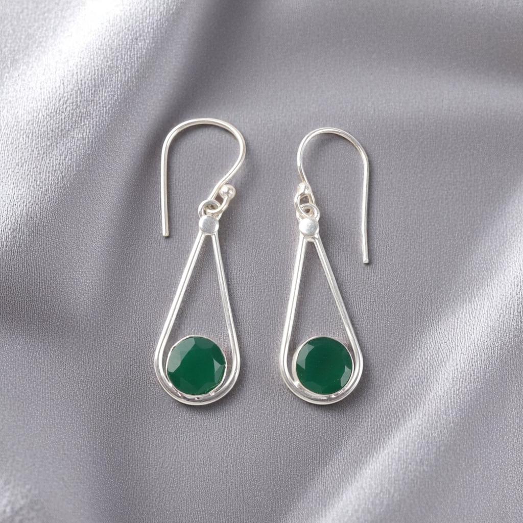 Green Onyx Gemstone 925 Sterling Silver Jewelry Handcrafted Women Earrings 1.76" EE-126-18