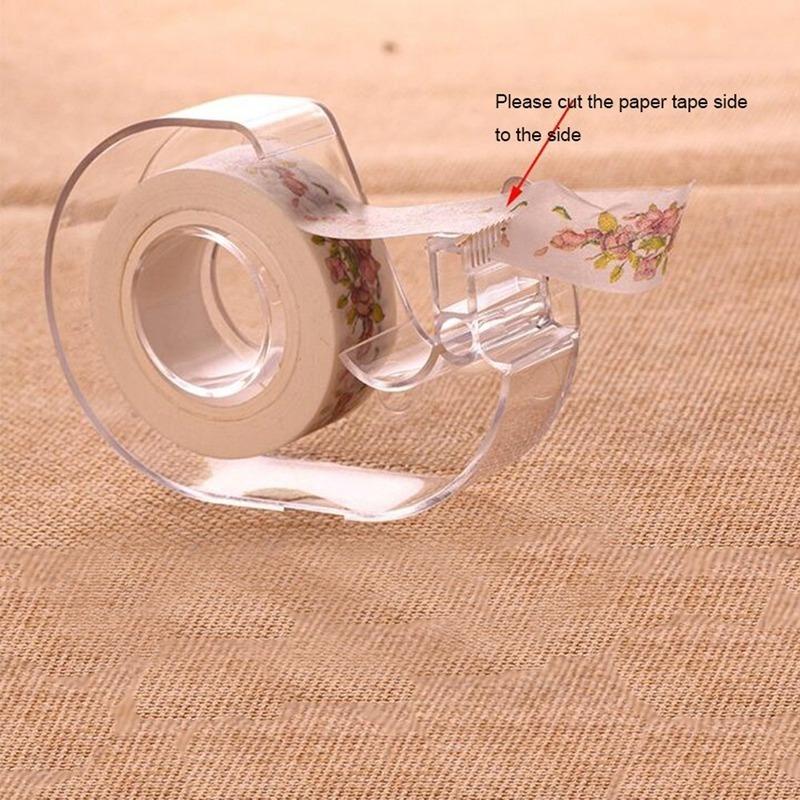 2 ks/sada Priehľadný držiak na maskovaciu pásku s rezačkou Japonské písacie potreby DIY Washi páska Úložný organizér Rezačka Potreby Náhodná páska