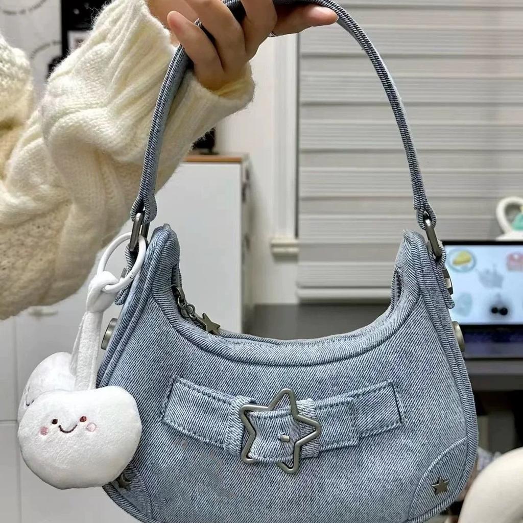 Vintage star girl denim handheld shoulder bag willow nails Spice girl underarm bag Guangzhou women's bag rivet decoration