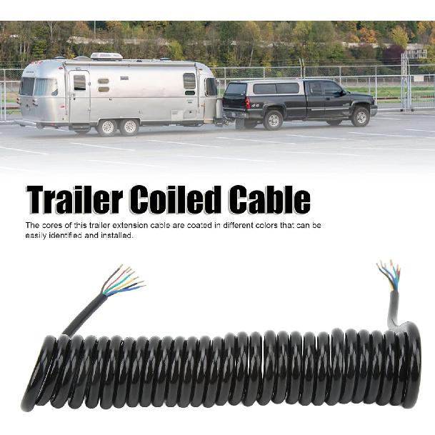 Haofy Trailer Extension Coiled Cable, 12.8ft 20AWG 7 Core Polyurethane Copper, Trailer Extension Coiled Power Cable for Tow Truck RV