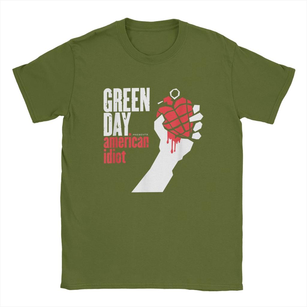 T-shirt da uomo Green Days American Idiot Vintage in puro cotone a maniche corte Harajuku Hip Hop per fan T-shirt girocollo