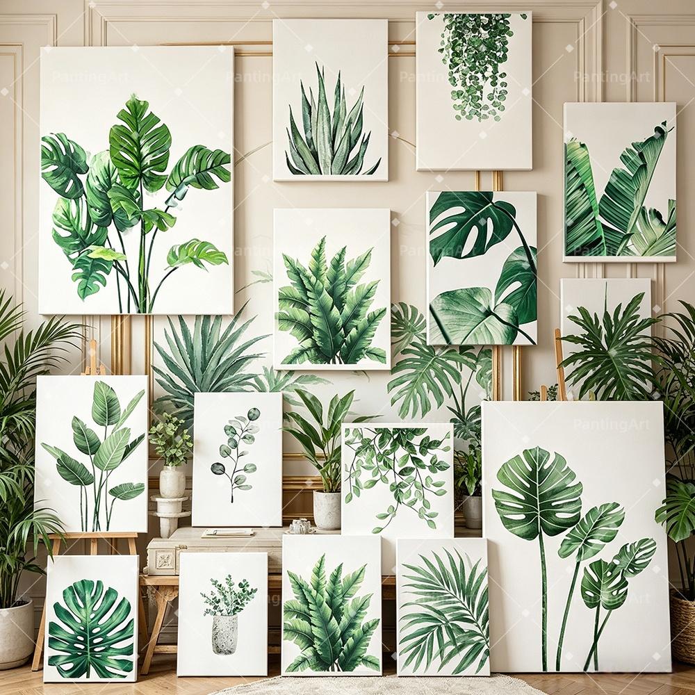 Bohemian Watercolor Tropical Plant Canvas Painting Monstera Banana Leaf Eucalyptus and Fern Art Posters Aesthetic Bedroom Decor