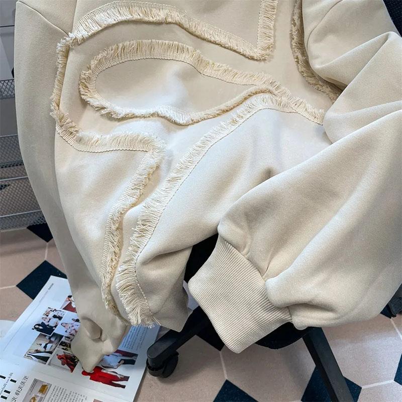 Baumwollgepolsterter Pullover für Damen, Herbst und Winter, warm, locker, Schößchen-Pullover, Oberteil, bequem, lässig, lockeres Sweatshirt