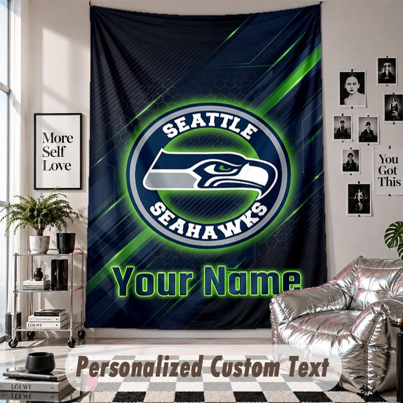 Wandbehang mit individuellem Namen & Text, Seattle Seahawks Dekorationstuch für das Schlafzimmer