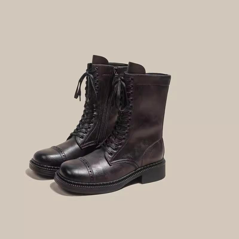 

Gu Yun Martin boots women s British style 2024 new spring and autumn retro western cowboy boots brown Maillard short boots 35 чёрный