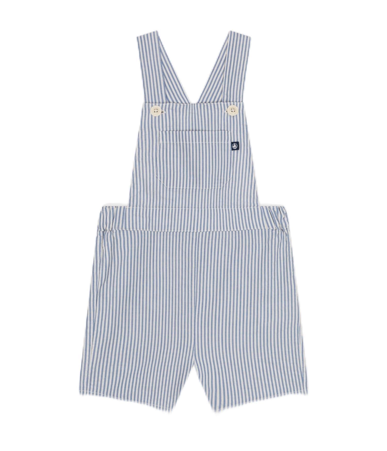 

Petit Bateau Seersucker Short Overalls A09JT Size 36 95cm Blue/Off-White, Months,