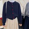 Women S Korean Style Round Neck Long Sleeve Knit Cardigan Sweater