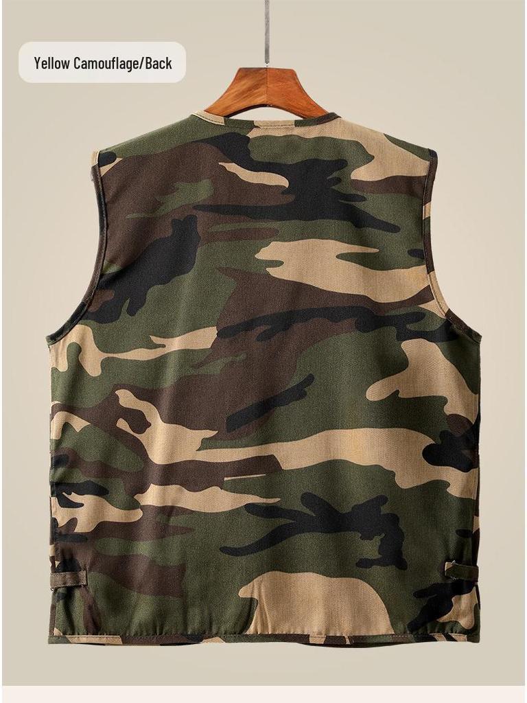 Men's Spring/Autumn Cotton Multi-Pocket Vest - Outdoor, Casual, Sleeveless Jacket for Middle-Aged & Elderly. Perfect for Fishing & Daily Wear.