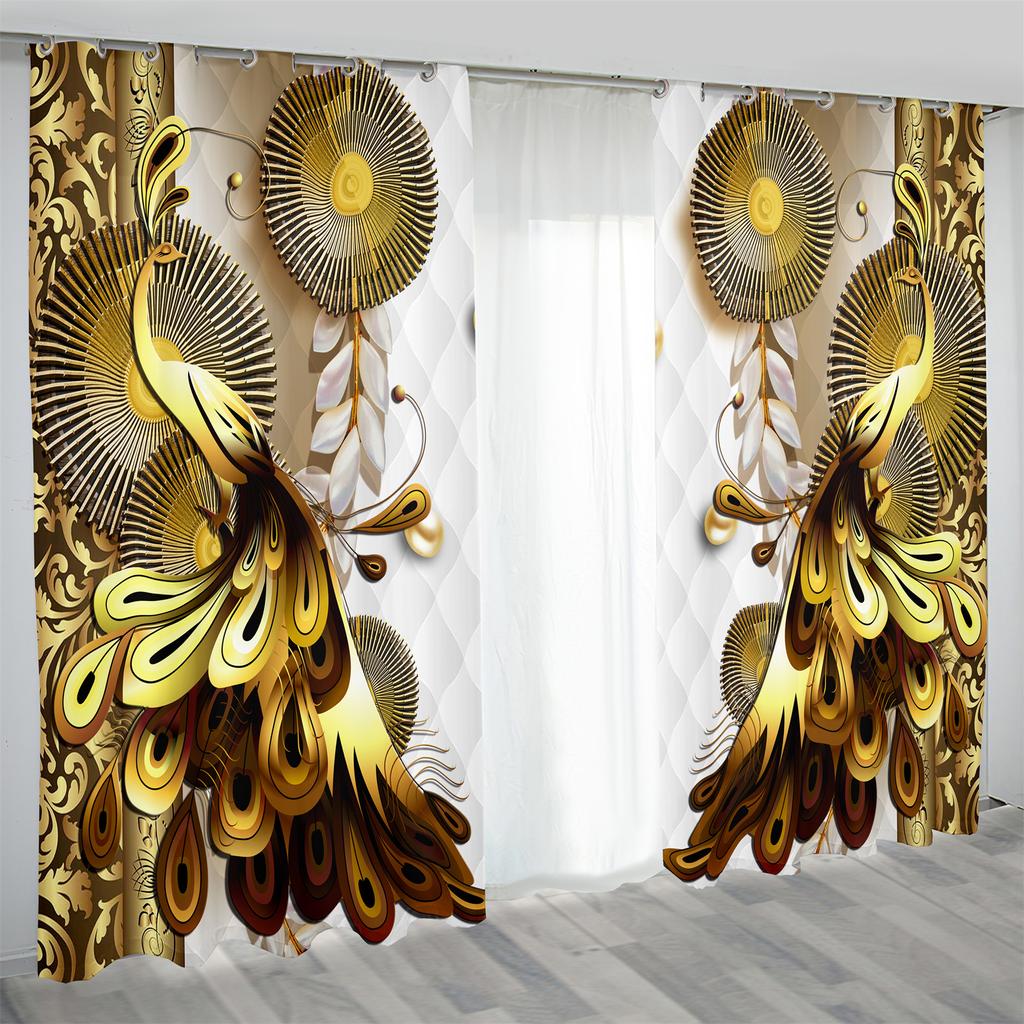 Retro Luksusowa seria Paw Elegancka Niebiesko-Złota 2 sztuki Zasłona Filtrująca Światło do Salonu Sypialni Dekoracja Okienna Domowa