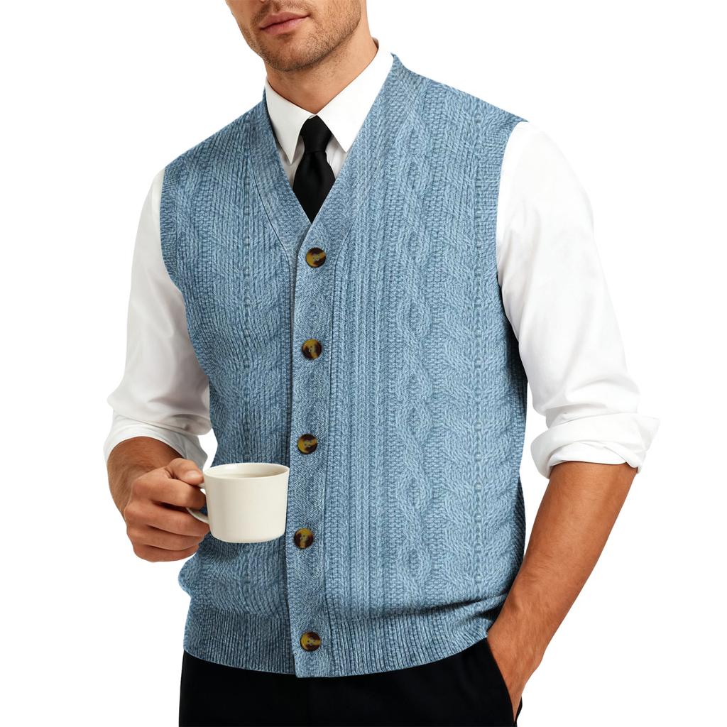 Men's V-Neck Sleeveless Knit Cardigan Vest