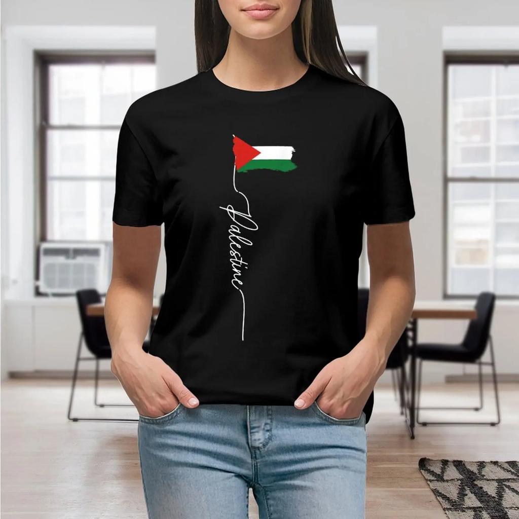 Nome Da Palestina Com Camiseta Do Mapa Da Bandeira T Shirt Graphic Shirt Casual Shorts Sleeved Female Tee T-Shirt