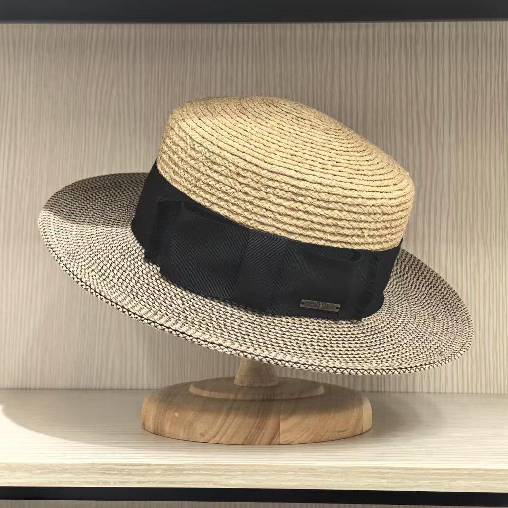 Dell Le Simple Premium Straw Hat Top Raffia Summer Spring And Autumn Flat Top Hat Versatile