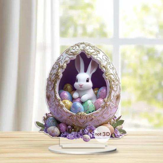 Easter Bunny Table Sign 2D Flat Acrylic Bunny Egg Desktop Ornament Spring Tabletop Centerpiece for Home Corner Fireplace Decor