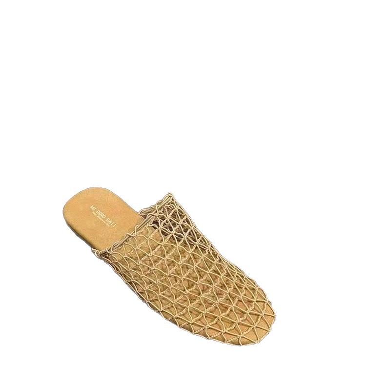 Niche Fishnet Woven Hollow Sandals Women's Summer New Fisherman Flat Bottom Round Head Bag Head Half Slippers