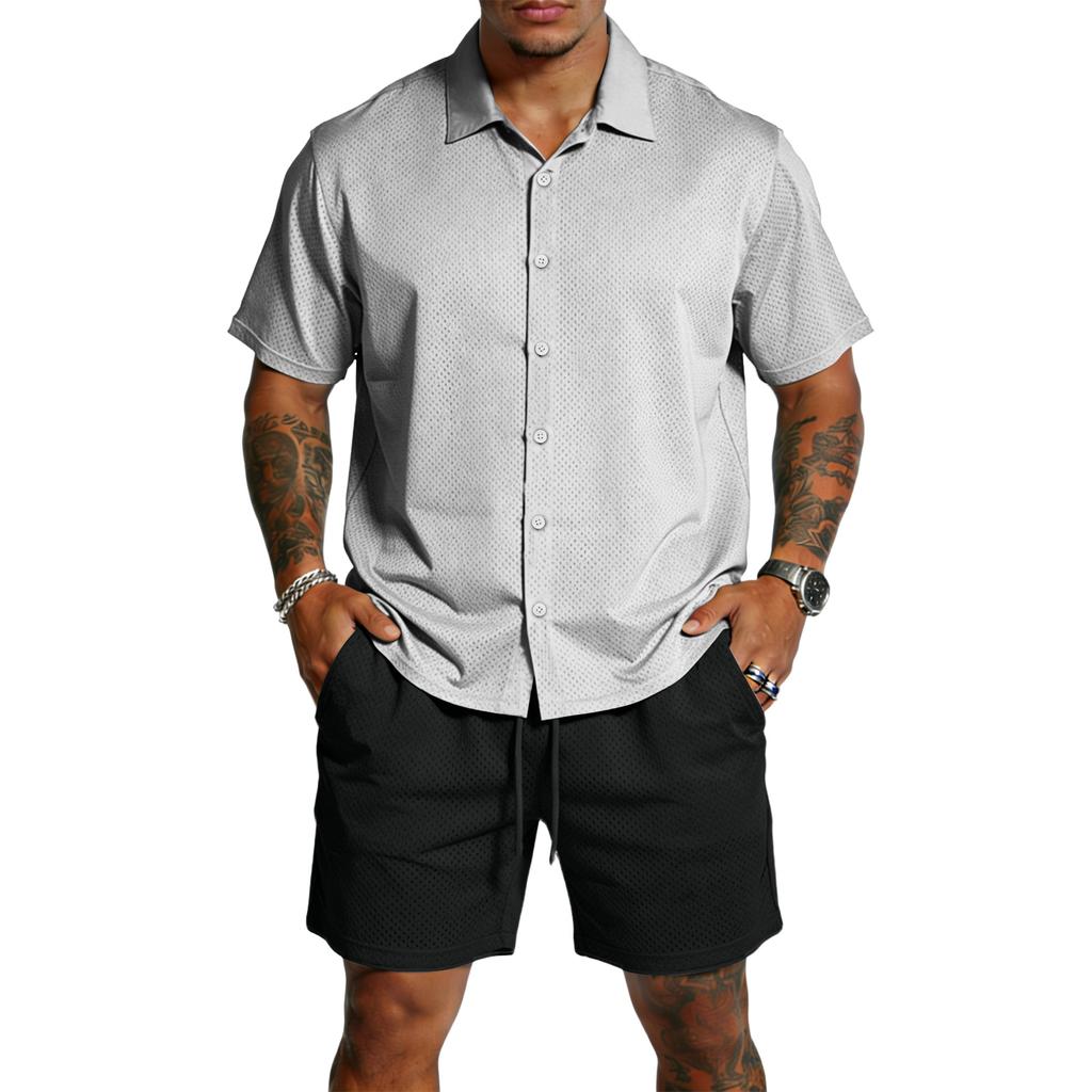 Men's Casual Lightweight Breathable Short-Sleeve Shirt And Shorts Set