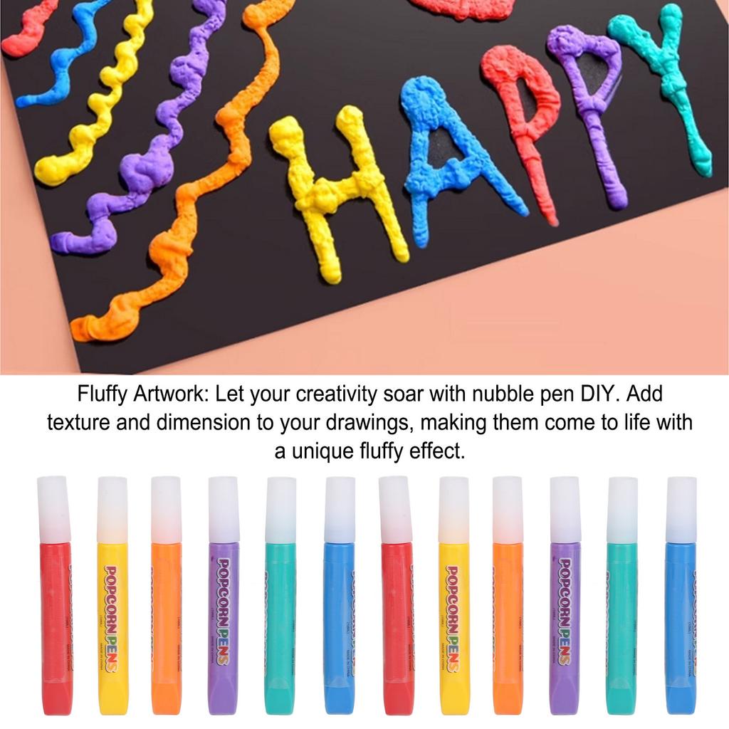 12pcs DIY Bubble Popcorn Drawing Pen Popcorn Color Paint Pen for Greeting Cards Christmas