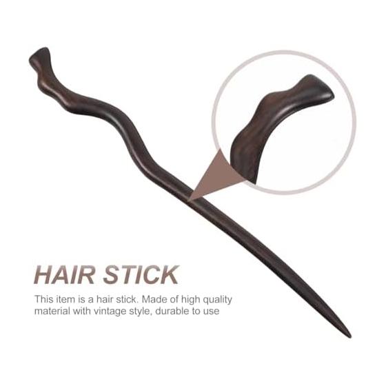 LALAFINA Wooden Hair Stick, Handmade Natural Wood Hairpin, Simple Hair Accessory for Kimono and Everyday Use, Antique Style (Black), 1 Piece