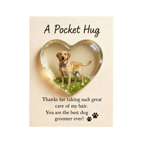 Kieszonkowy przytulasek dla psiego groomera z kartką z życzeniami Akrylowy w kształcie serca Żeton kieszonkowy do przytulania dla groomerów zwierząt Domowy upominek podziękowanie dla groomera Pamiątka na pamiątkę