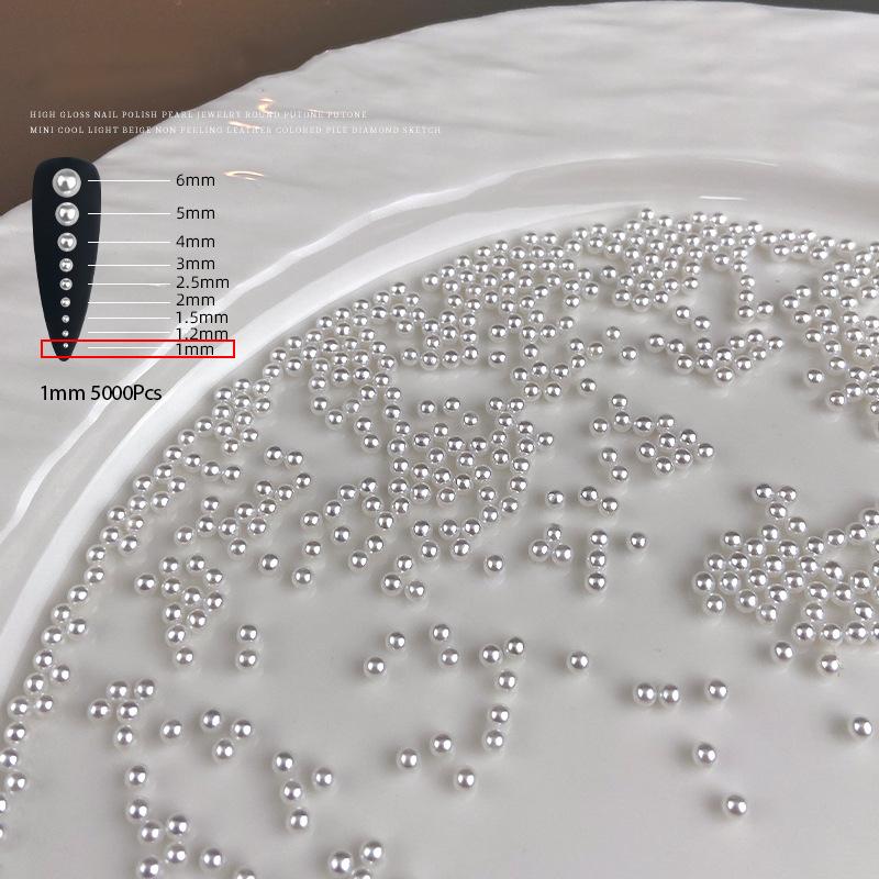 Pure White Nail Beads Rhinestone 1-6MM Mixed Size High Brightness Pearls 300-5000pcs/Bag for DIY Manicure Decor