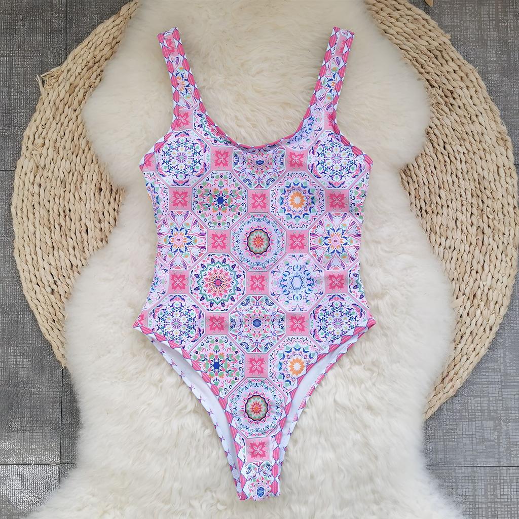 Women's seaside beach swimsuit tie-dye D printing European and American summer one-piece swimsuit