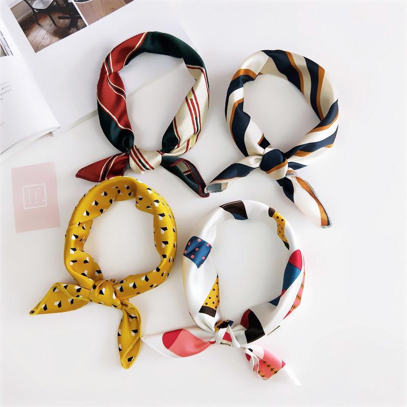 Square Silk Scarf Women Fashion Print Small Neck Scarfs Office Lady Hair Band Foulard Hand Kerchief Female Bandana Shawl