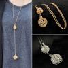 Women Crystal Lucky Double Hollow Balls Pendants Sweater Long Chain Necklace