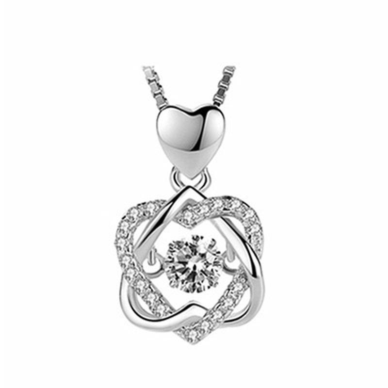 

Li Ming S925 Sterling Silver Diamond Geometric Pendant Korean Style Women s Dancing Heart Necklace 925 Silver