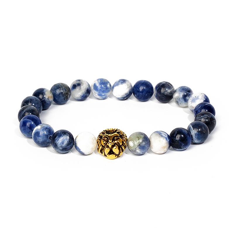 Leopard Head Beaded Bracelets for Men Women 8mm Rock Lava Stone Crown King Lion Charm Bracelet Set Natural Stone Elastic Jewelry