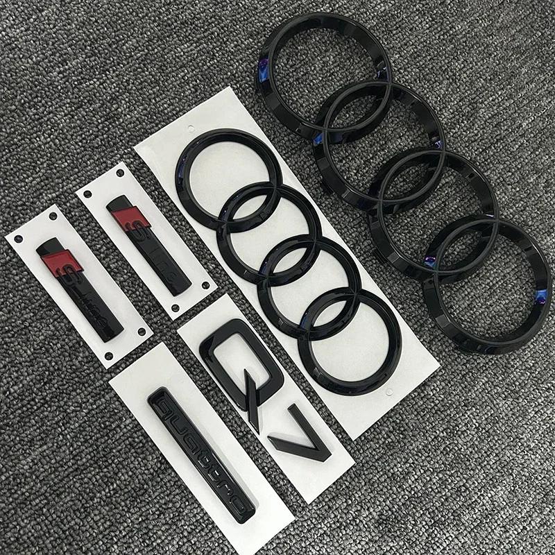 For Audi RS3 For Audi Q7 2016-2023 Logo ABS Black Car Hood Front Grill Emblem Rear Trunk Badge Sticker Q7 Mark Quarrto Sline Emblem
