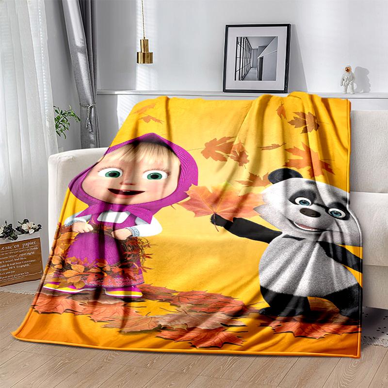 Msha and Bear Flannel Blanket Soft Warm All-Season Throw, Design for Camping, Car Travel, Hiking Sofa, Bed, Office Perfect Gift for Parties