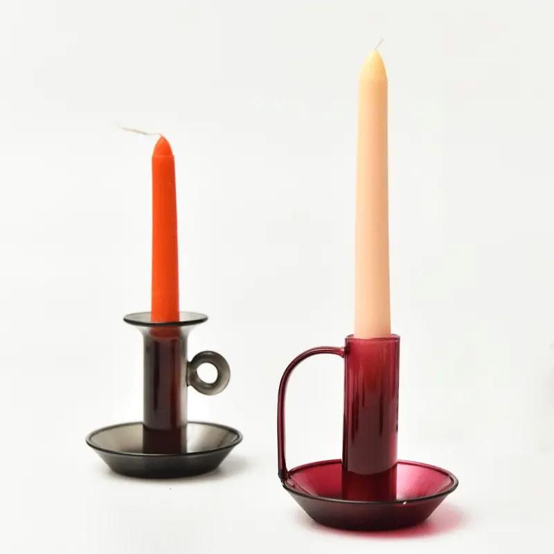 1PC Round Handle Transparent Candle Stand Handcrafted Multicolored Retro Home Decor Classic Candle Holder