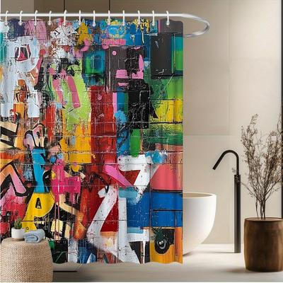 Cortina de Ducha Graffiti Abstracto – Arte Urbano Vibrante, Diseño Urbano Colorido, 70.8x70.8in, Poliéster, Incluye Ganchos