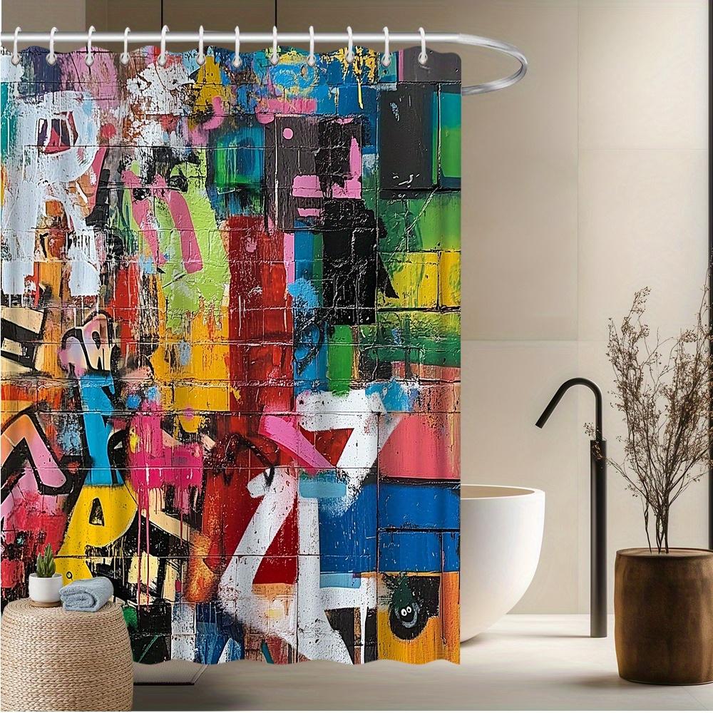 

Abstract Graffiti Shower Curtain – Vibrant Street Art, Colorful Urban Design, 70.8x70.8in, Polyester, Includes Hooks 90x180cm35x71in