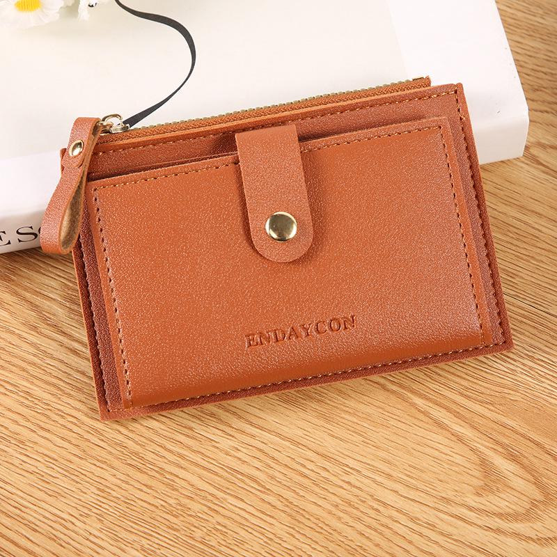 Ultradünne Damenledergeldbörse mit Kartenfächern und Reißverschluss – Große Kapazität, einfarbiges Design