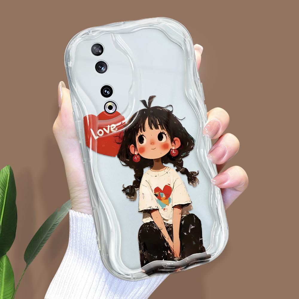 Roztomilý kreslený vzor krémová textura pouzdro vlnitý okraj měkký silikonový kryt pouzdro na telefon pro Huawei Honor Infinix Tecno iPhone