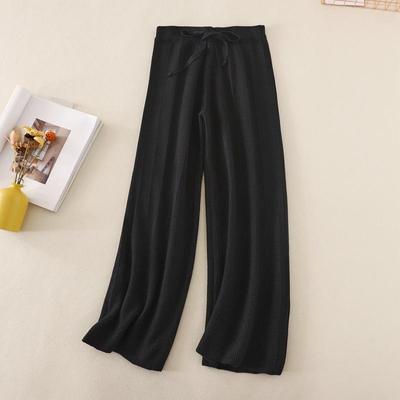 Women Autumn Winter Solid Color High Waist Draped Straight Knitted Pants