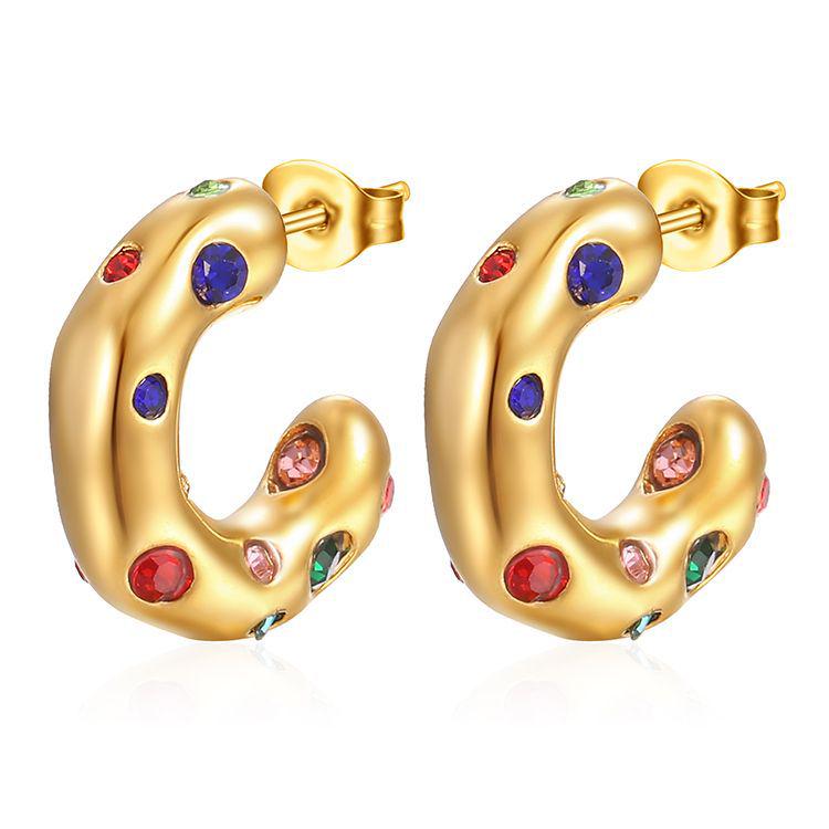 Kolczyki damskie ze stali nierdzewnej z cyrkoniami - Styl light luxury