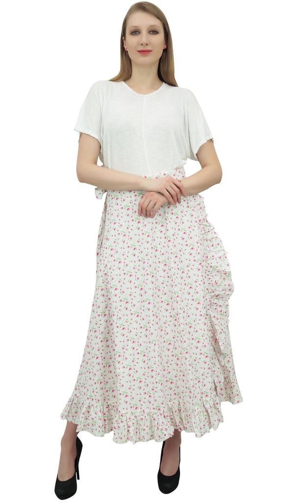 Phagun Floral Printed Wrap Self Belt Cotton Ruffled Magic Women's