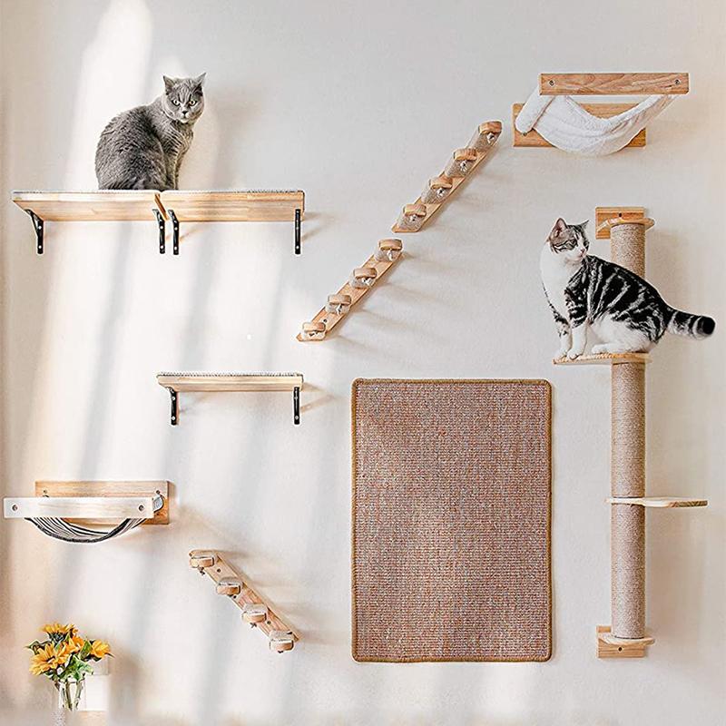 1Pc Wooden Cat Climbing Frame Wall Mounted Cat Furniture Cat Jumping Platform Cat Climbing Ladder Hammock Climbing Structure