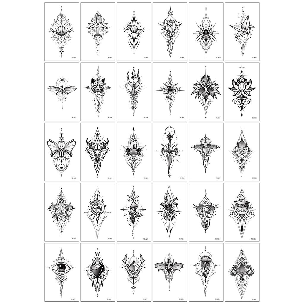 S.A.V.I 30 Pcs Black Temporary Tattoos for Women & Girls - Safe, Non-Toxic, Waterproof Body Art Stickers | Floral, Geometric, Boho Designs - Easy To