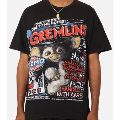 Man Clothing 100%Cotton Normcore Tshirt Gremlins Print American Retro Streetwear Fashion Unisex Oversized Women's Casual Shirt