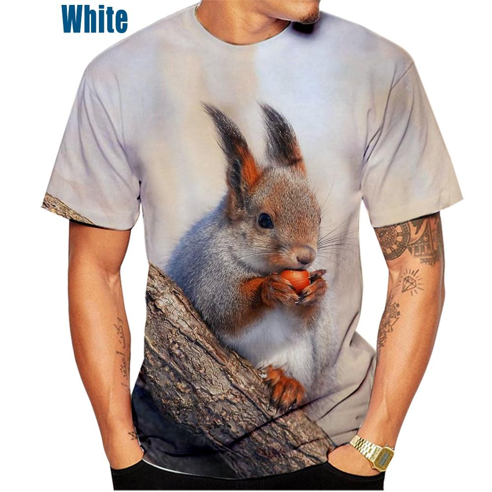 New Men Squirrel Printed T-Shirt Casual Round Neck Short Sleeved Fashionable Summer Men's Breathable T-shirt