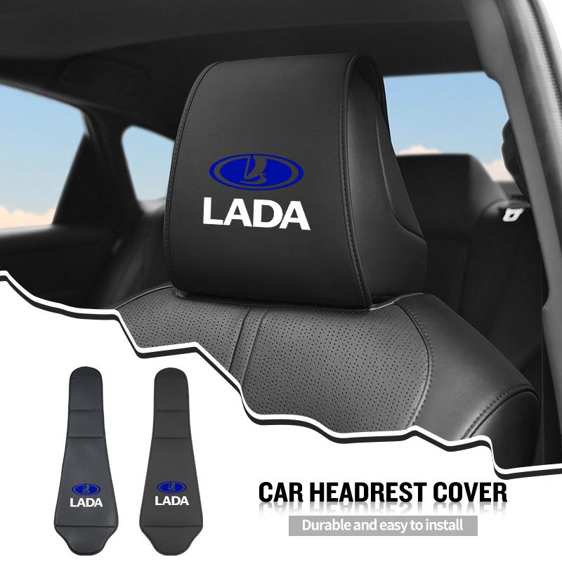 Car Seat Headrest Cover Leather Neck Pillow Protector Accessories For Lada Priora Sedan Sport Kalina Granta Vesta Niva Largus V